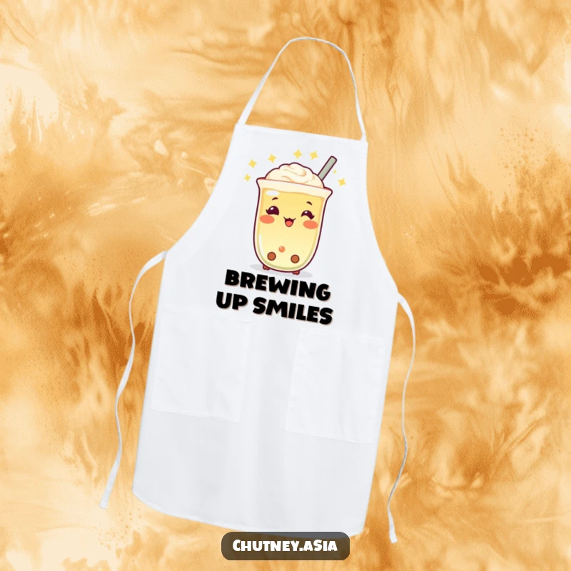 Funny Boba Tea Twinkle Apron with a cheerful, twinkling boba tea character bobbing, ideal for kitchen use and a cute, useful funny gift.