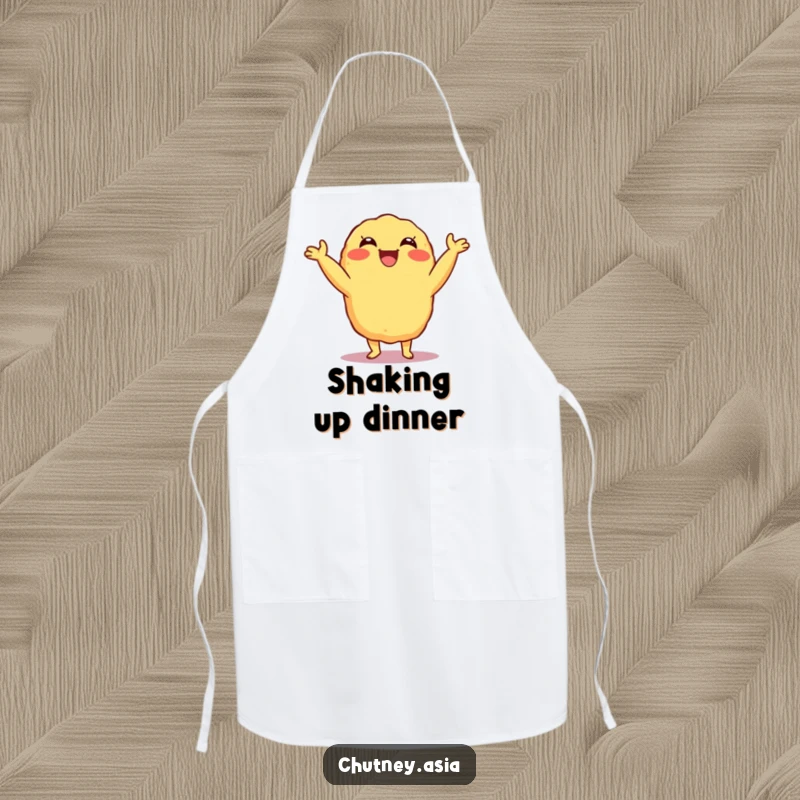 Funny Tempura Shimmy Apron with a delighted, grinning tempura character doing a playful shimmy, ideal for cooking and a fun, useful funny gift.