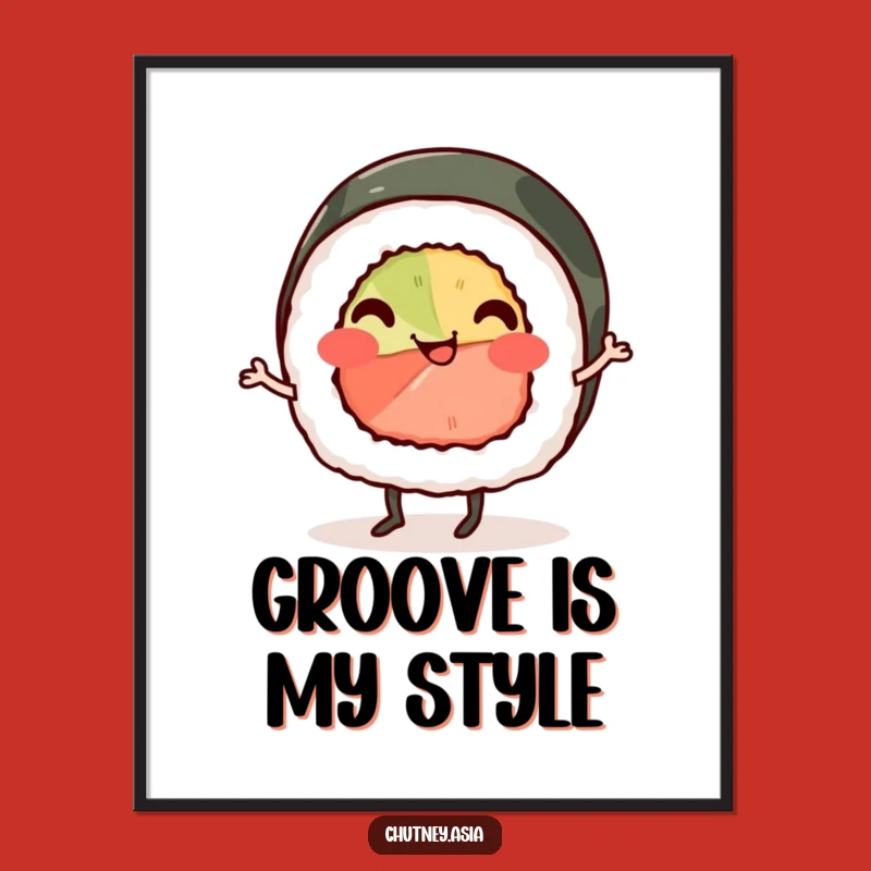 Funny Sushi Jig Digital Art: Smiling Roll Jigging, Instant Wall Decor Funny Gift