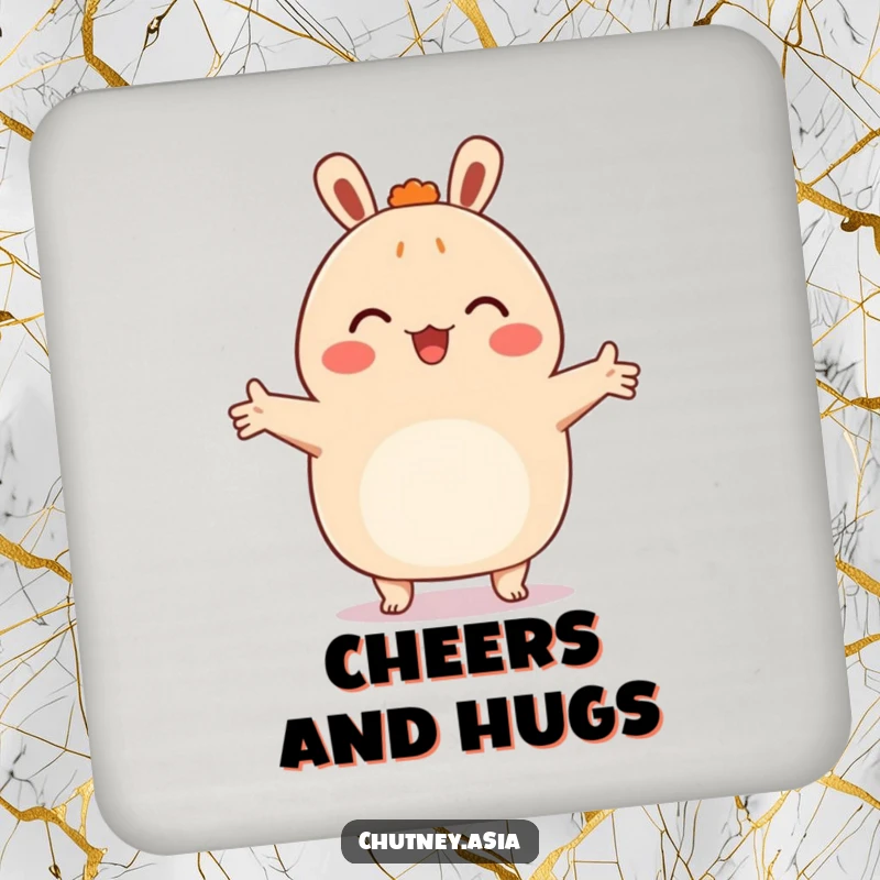 Funny bao bun coaster, happy with arms outstretched, ready to embrace, protecting surfaces with a symbol of friendship.