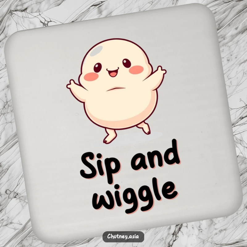 Funny dumpling coaster, dancing with exaggerated, wiggly feet, protecting surfaces with a fun and humorous design.