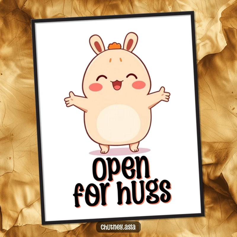 Funny bao bun poster, a happy character with arms outstretched, ready for a friendly embrace, radiating warmth and love.