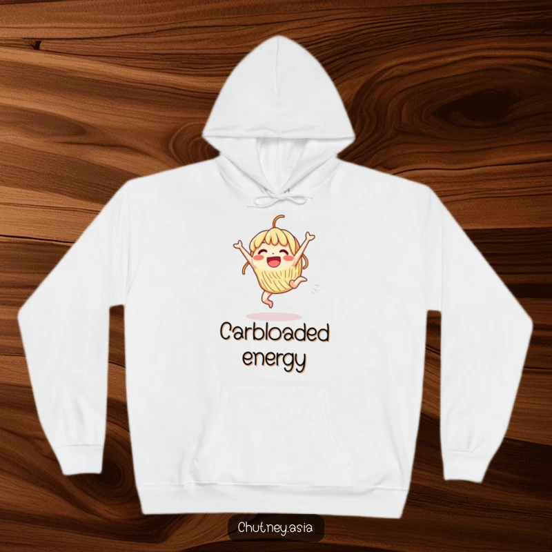 Funny Hoodie: An excited, beaming noodle character is captured mid-cartwheel, radiating pure happiness.