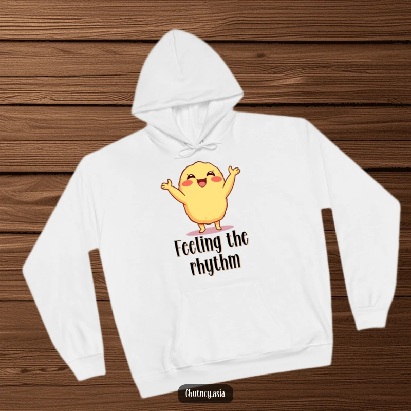 Funny Tempura Shimmy Hoodie showing a delighted, grinning tempura character happily shimmying, perfect for comfort and spreading cheer, a wonderful funny gift.