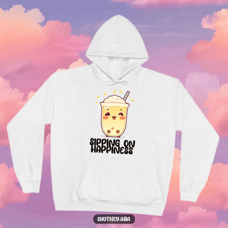 Funny Boba Tea Twinkle Hoodie featuring a cheerful, twinkling boba tea character bobbing, offering warmth and a dose of cute fun, a lovely funny gift.