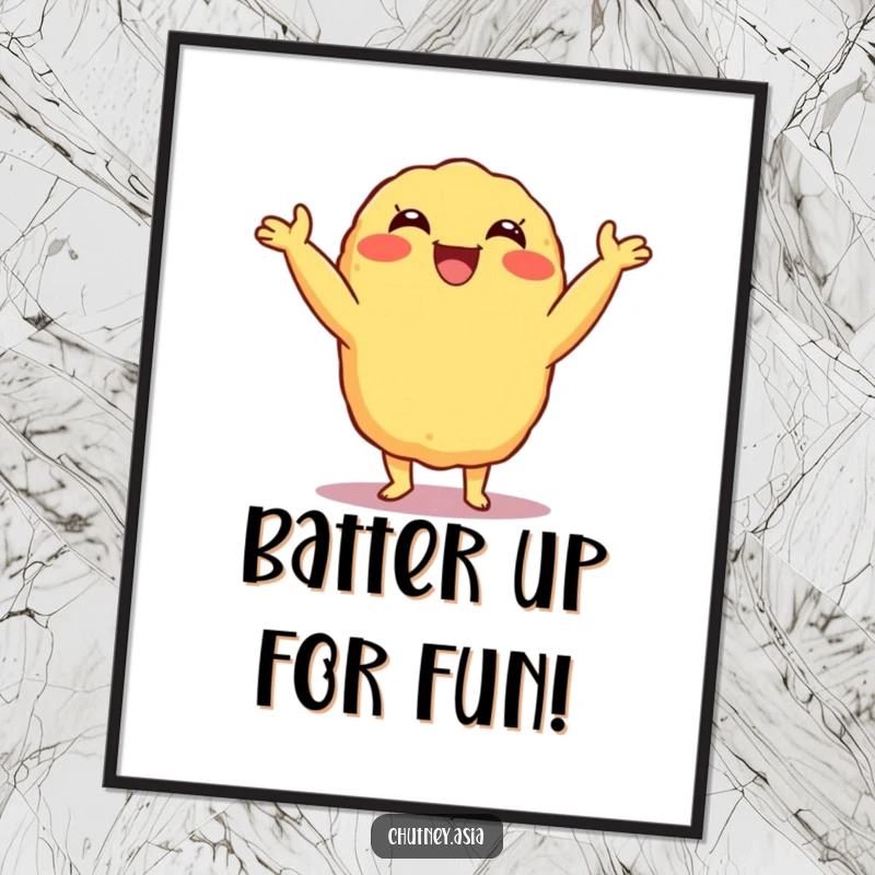 Funny Free Printable Wall Art of a delighted, grinning Tempura character doing a fun shimmy.