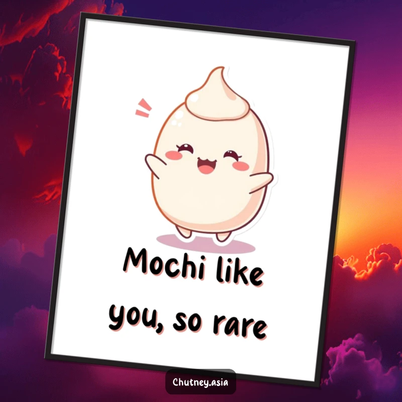 Funny Free Printable Wall Art of a cheerful, blushing Mochi character joyfully bouncing.