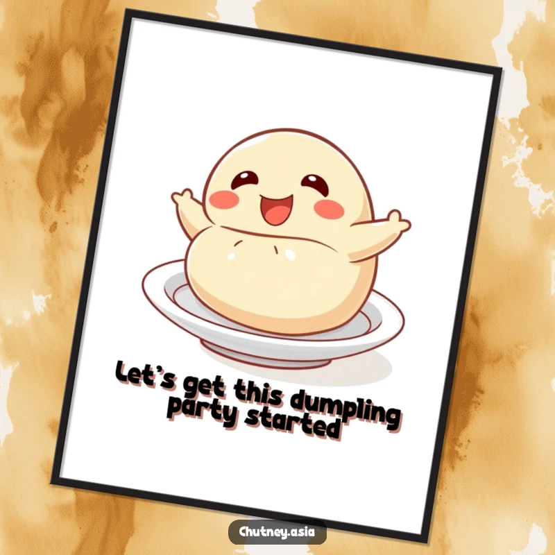 Funny free printable wall art: a delighted dumpling character rolls playfully, adding a touch of whimsical fun to your decor.