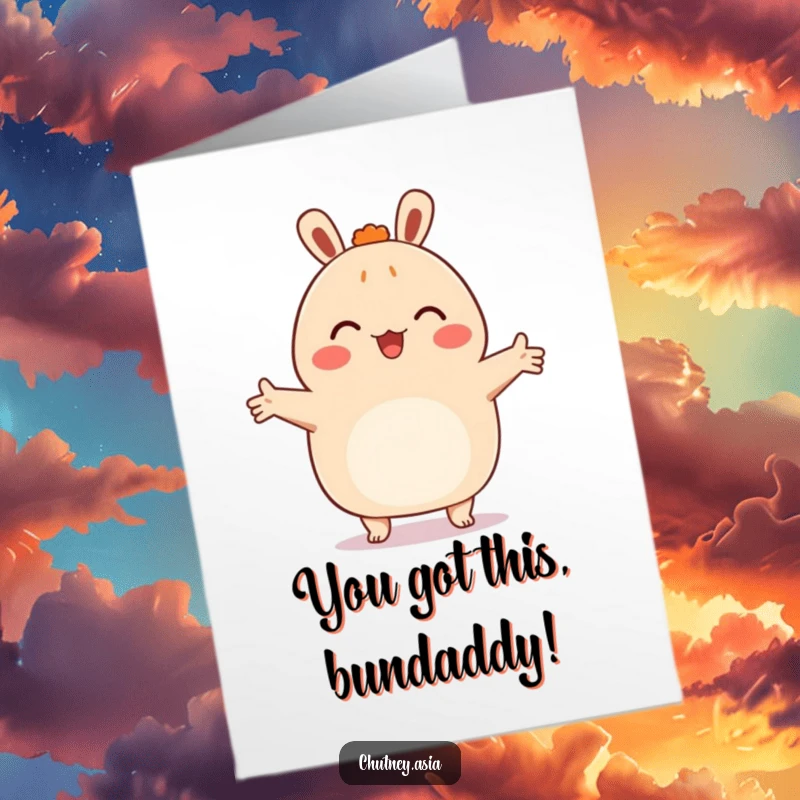 Funny Free Printable Congratulations Card: Happy bao bun with arms outstretched, embracing success and good fortune.