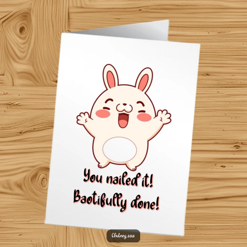 Free printable congratulations card: a cheerful bao bun waves warmly, extending best wishes for their success.