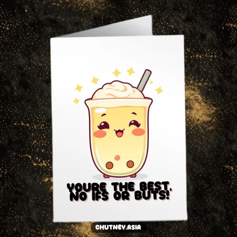 Funny Free Printable Congratulations Card showing a cheerful Boba tea character bobbing with excitement.