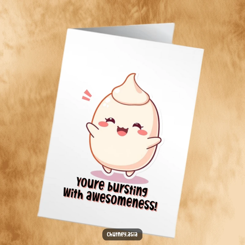Funny Free Printable Congratulations Card showing a blushing Mochi character bouncing with excitement.