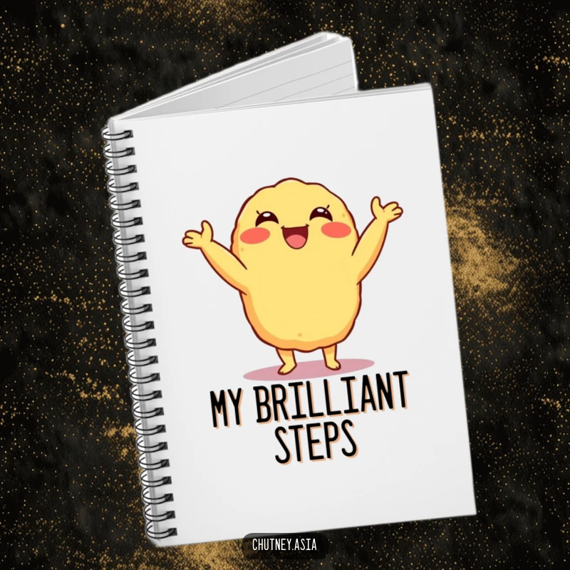 Funny Tempura Shimmy Notebook with a delighted, grinning tempura character doing a little shimmy, perfect for notes and ideas, a fun funny gift.