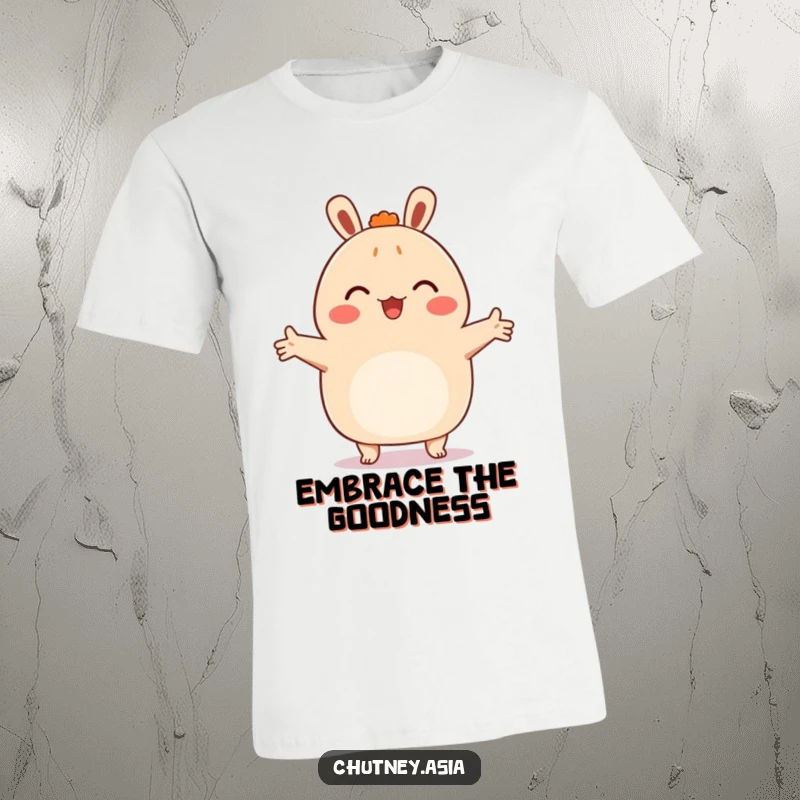 Funny bao bun t-shirt, happy with arms outstretched, symbolizing a warm embrace for friends, cute and huggable design.