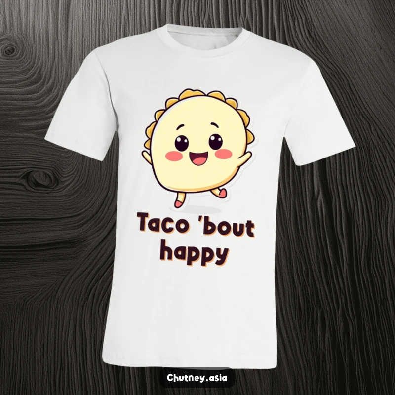 Funny taco jump t-shirt with a cheerful taco character mid-leap, showcasing pure joy and a love for Mexican food.